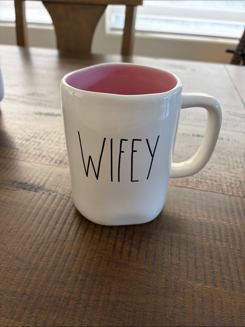 Rae Dunn WIFEY Mug with Pink Interior and Black Lettering